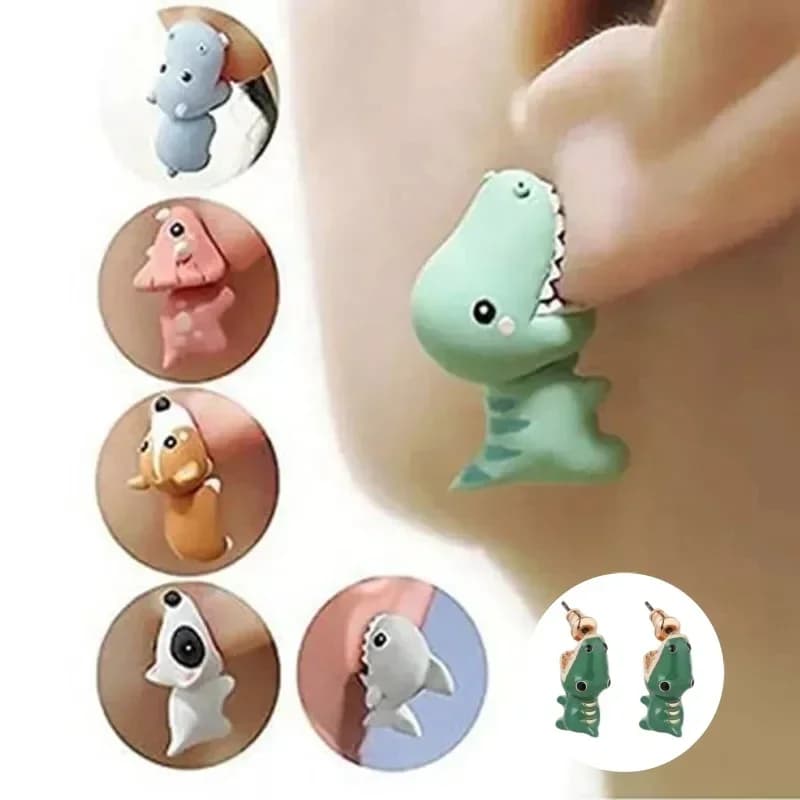 2pcs/1pair Animal Cartoon Stud Earring For Women Cute Dinosaur Little Dog Whale Clay Bite Ear Jewelry Funny Gifts Fashion