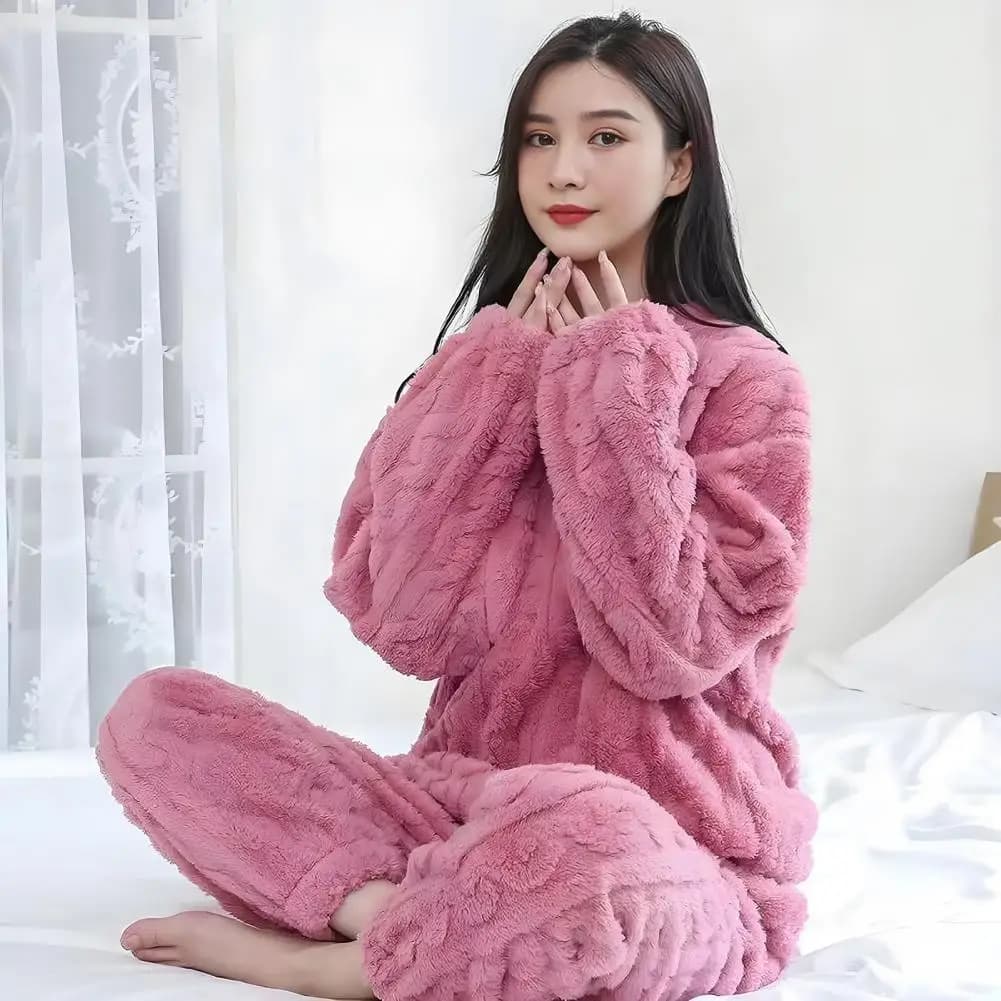 Elastic Waist Pajama Pants Top Pants Pajama Set Cozy Coral Fleece Winter Pajamas Set for Couples Thickened Homewear Loungewear