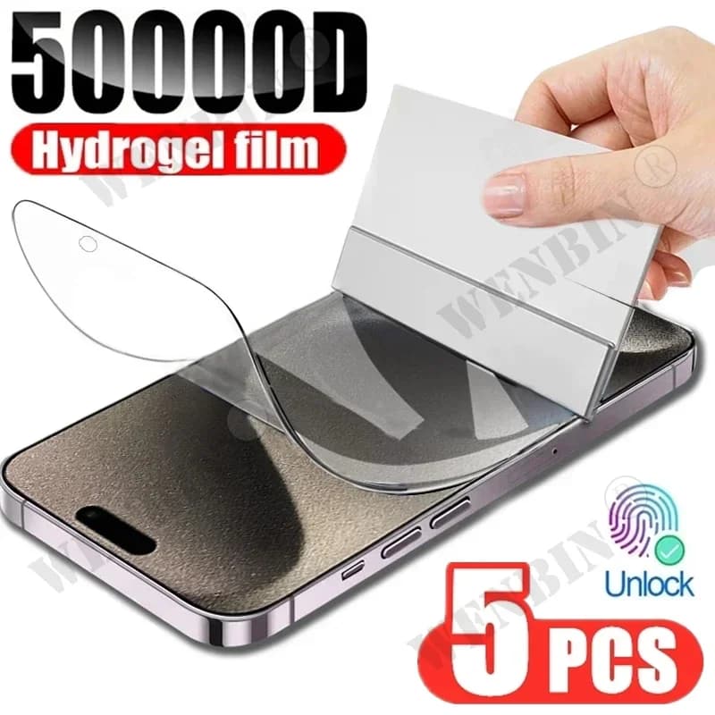 5 Pcs Hydrogel Film For iPhone 16 16e 15 14 13 12 11 Pro Max Plus 12 13 Mini 7 8 Plus SE XR XS X 6 Full Cover Screen Protector