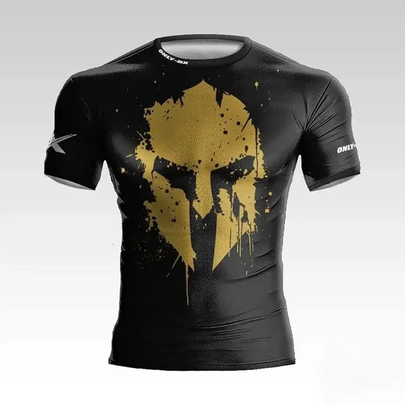 Men's Summer 3d Printed Muscle Male Warrior Helmet Graphic T-Shirt High Quality Loose Casual Sports Crewneck Short Sleeve
