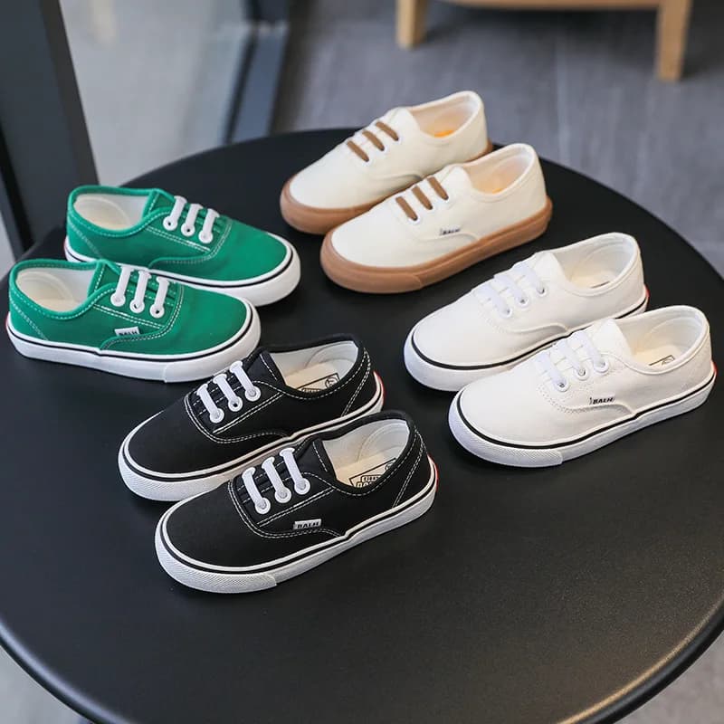 Children Canvas Shoes Girls Fashion Solid Low Top Canvas Sneaker Boys Slip-on Wearable Soft Sole Casual Shoes Size 19-36