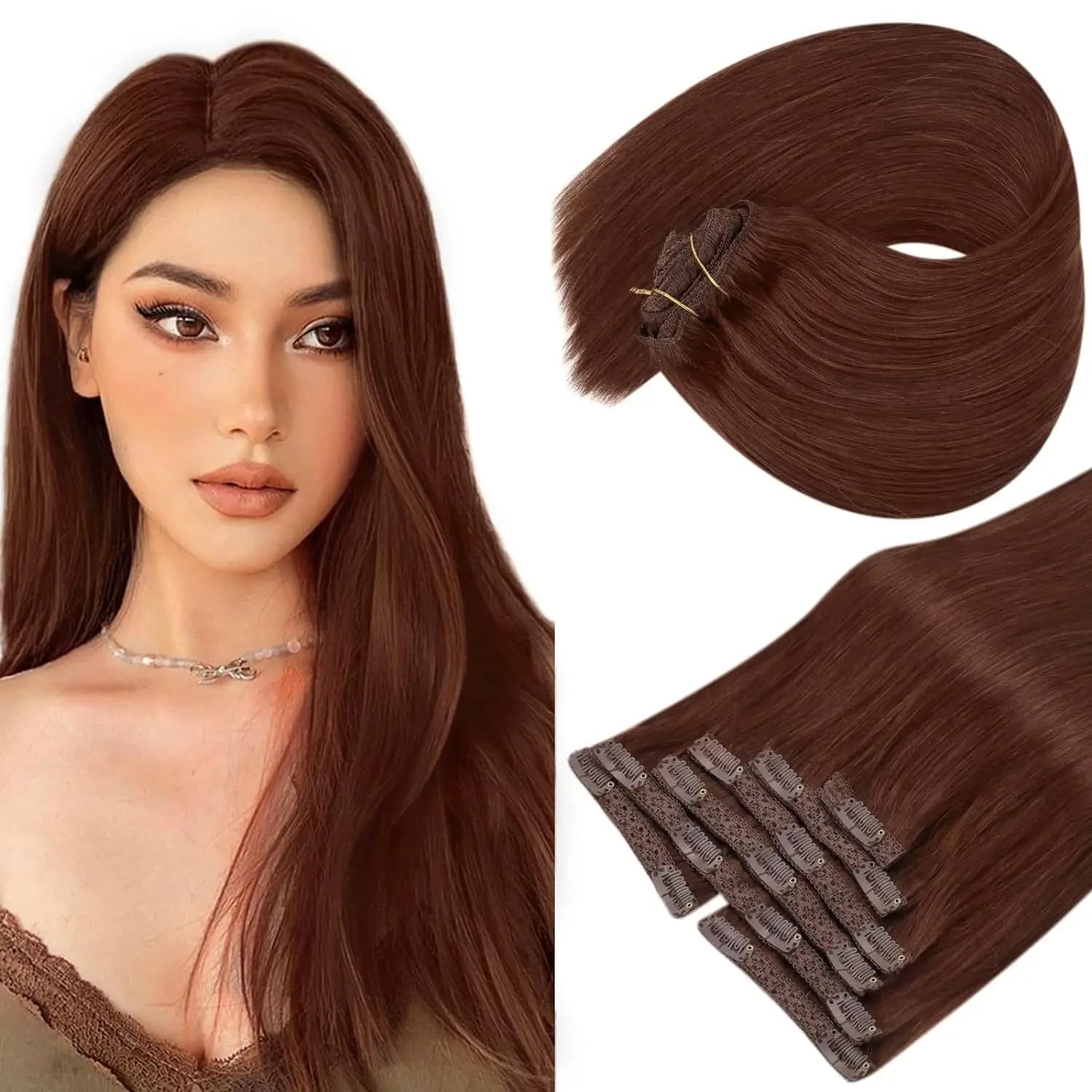 VeSunny Clip in Hair Extension Human Hair Balayage Natural Human Hair Extension  Human Hair Clip Extension for Women