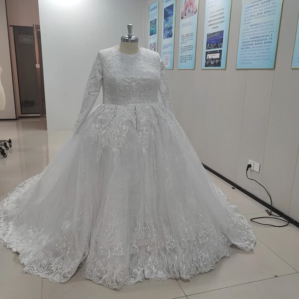 Kadisua Luxury Wedding Dress for Women Real Image Long Sleece Plus Size Appliques Chapel Train O-Neck vestidos de novia 2025