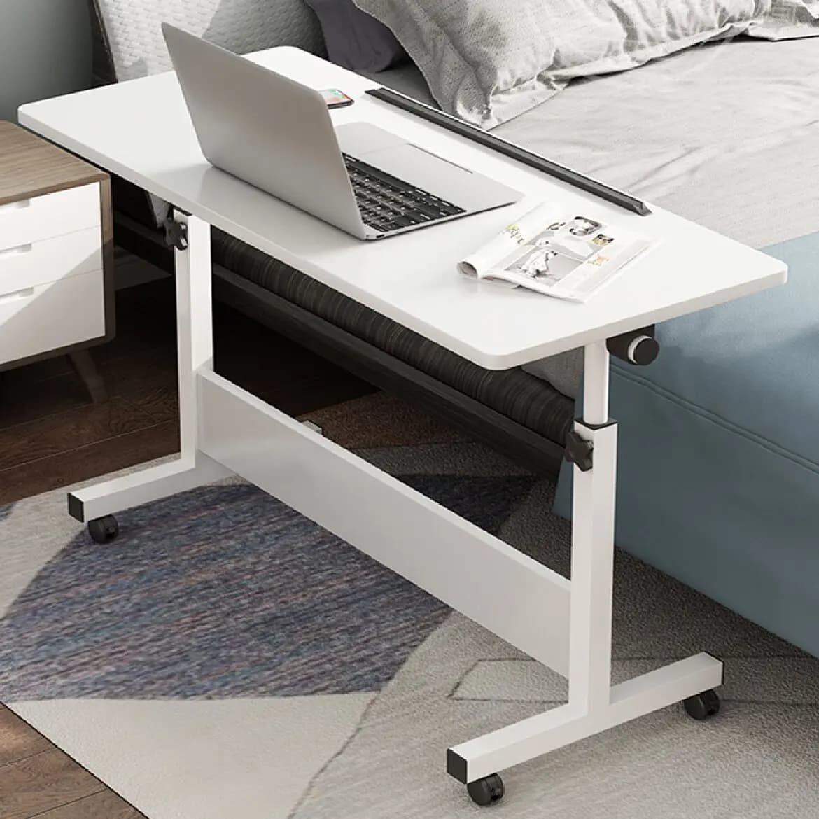 Rolling Desk Adjustable Height,Rolling Computer Cart,Portable Laptop Desk,Small Adjustable Home Office Desk,Rolling Laptop Desk