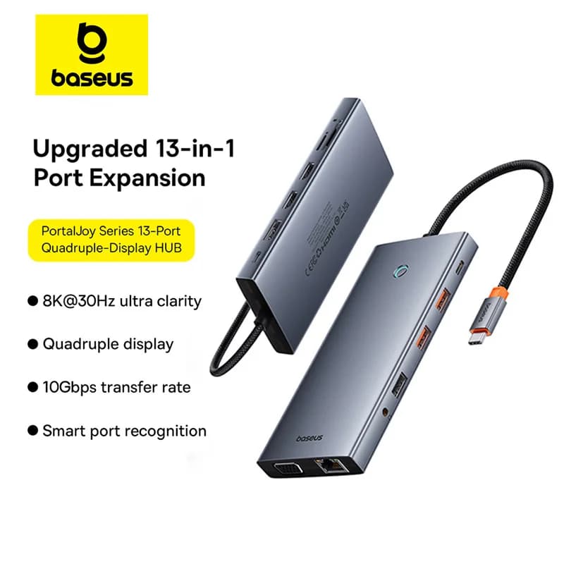 【Limited Offer】Baseus USB Hub Type C to Dual HDMI 4K 60Hz 30Hz VGA PD 100W Fast Charging USB A 3.0 5Gbps MST Display for Windows