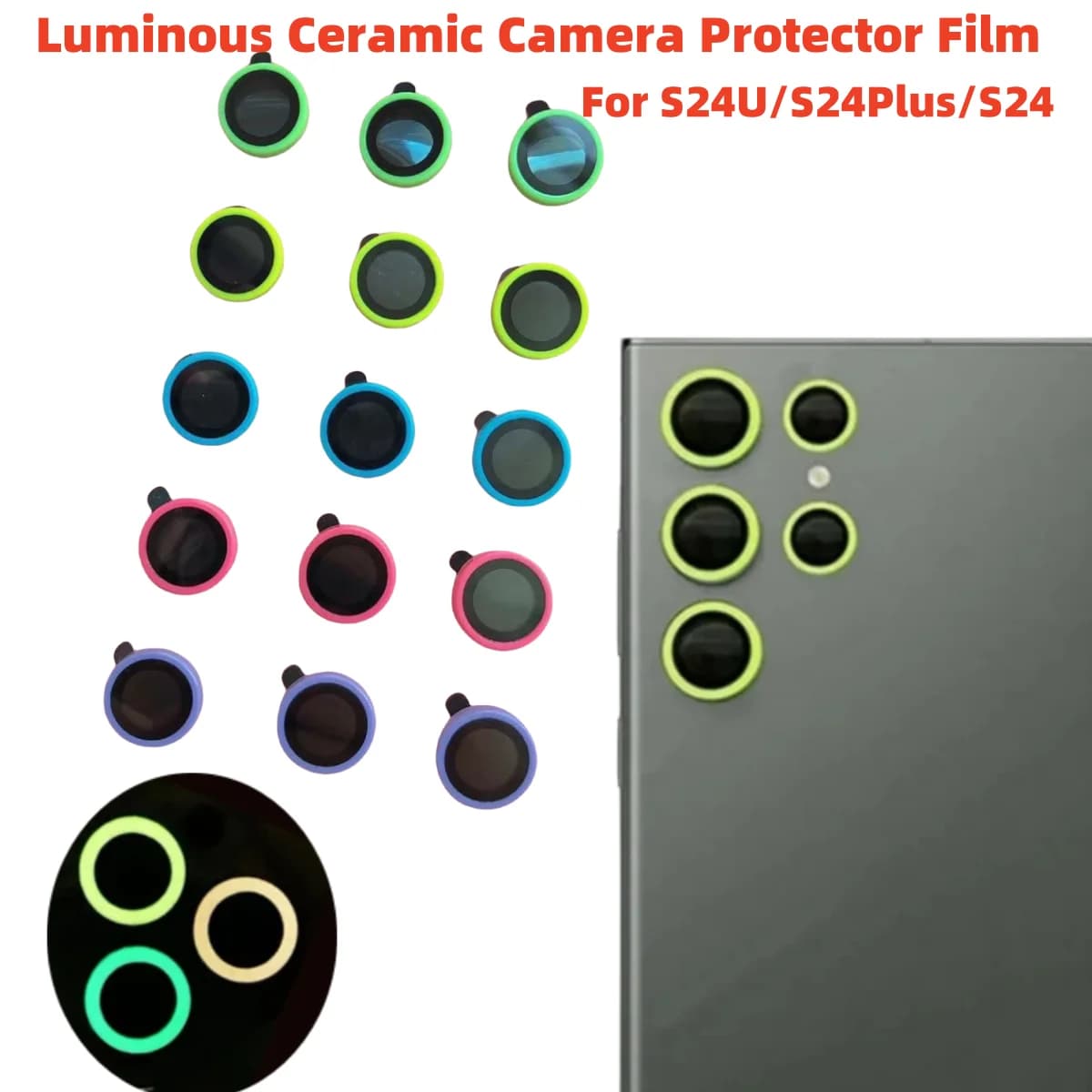 For Samsung Galaxy S23 24 Ultra Plus 24plus Camera Lens Protector Scratch-Resistant Tempered Glass With Luminous Lens Ring Cover