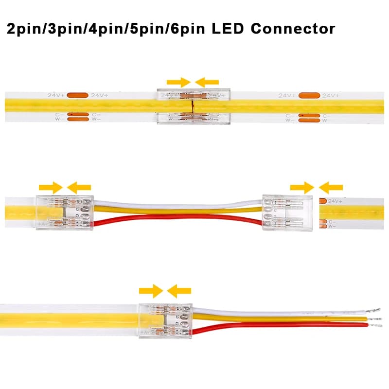 5pcs Solderless LED Connector Transparent for 2pin 3pin 4pin 5pin 6pin FOB COB DIM RGBW RGB CCT SMD LED Strip