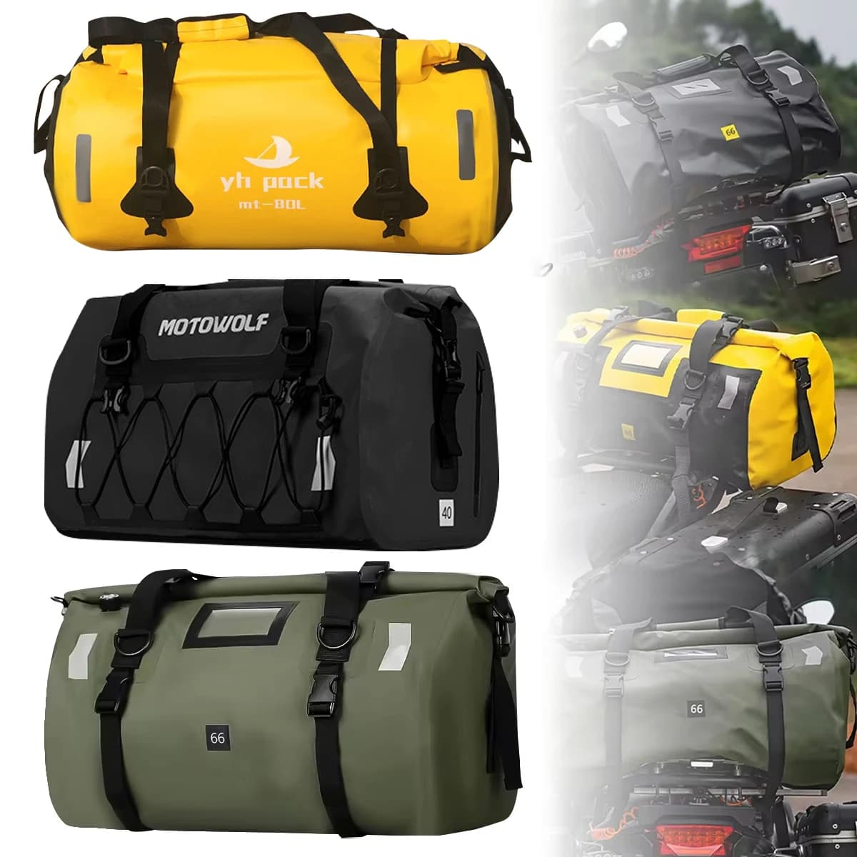 Motorcycle Bag Waterproof MTB Bike Trunk Bag Rear Travel Luggage Carrier Portable Saddle Seat Cycling Acessoriy 40L/66L/80L/90L