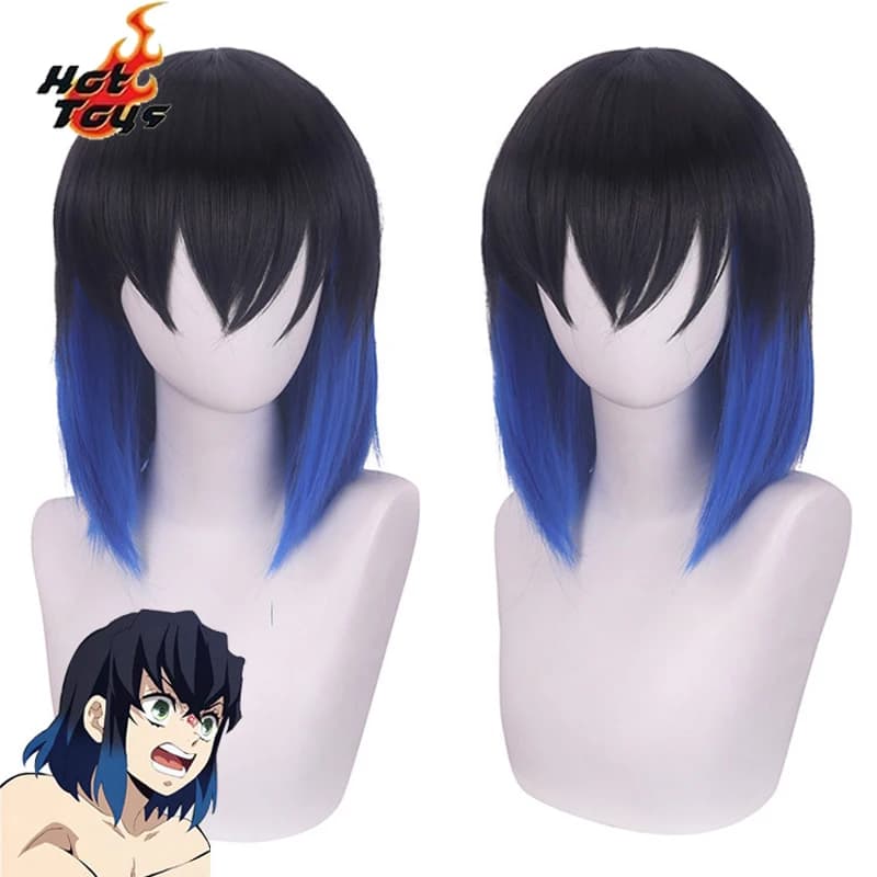 Hashibira Inosuke Short Blue Ombre Wig Kimetsu no Yaiba Heat Resistant Hair Cosplay Costume Wigs