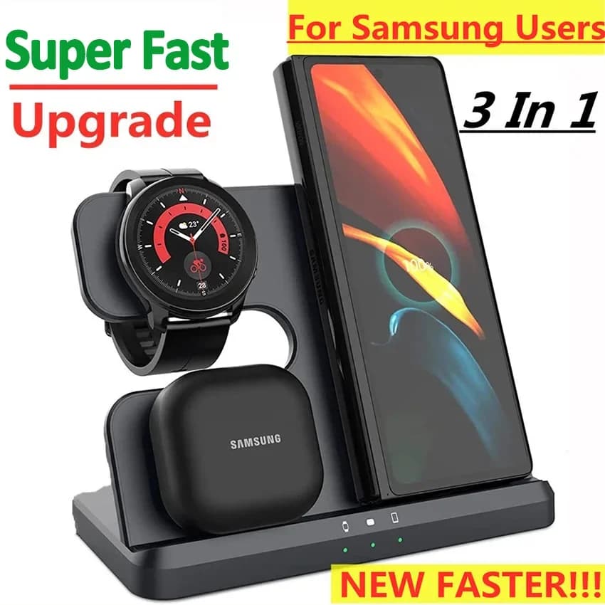 3 in 1 Qi Wireless Charger Stand For Samsung S23 S22 S21 Ultra Note Galaxy Watch 6 5 Active Buds 15W Fast Charging Dock Station