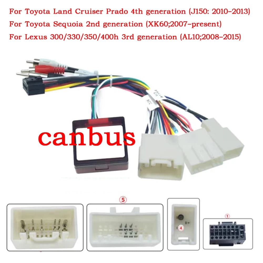 Car Audio DVD Player 16PIN Android Power Cable Adapter With Canbus Box For Toyota Prado Sequoia Lexus 330 350 Wiring Harness