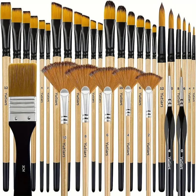 28/32 Pieces Paint Brush Set, Artist Series, Nylon Bristles with Round, Filbert, Flat, Fan, Angle, Fine Detail Brush for Artists