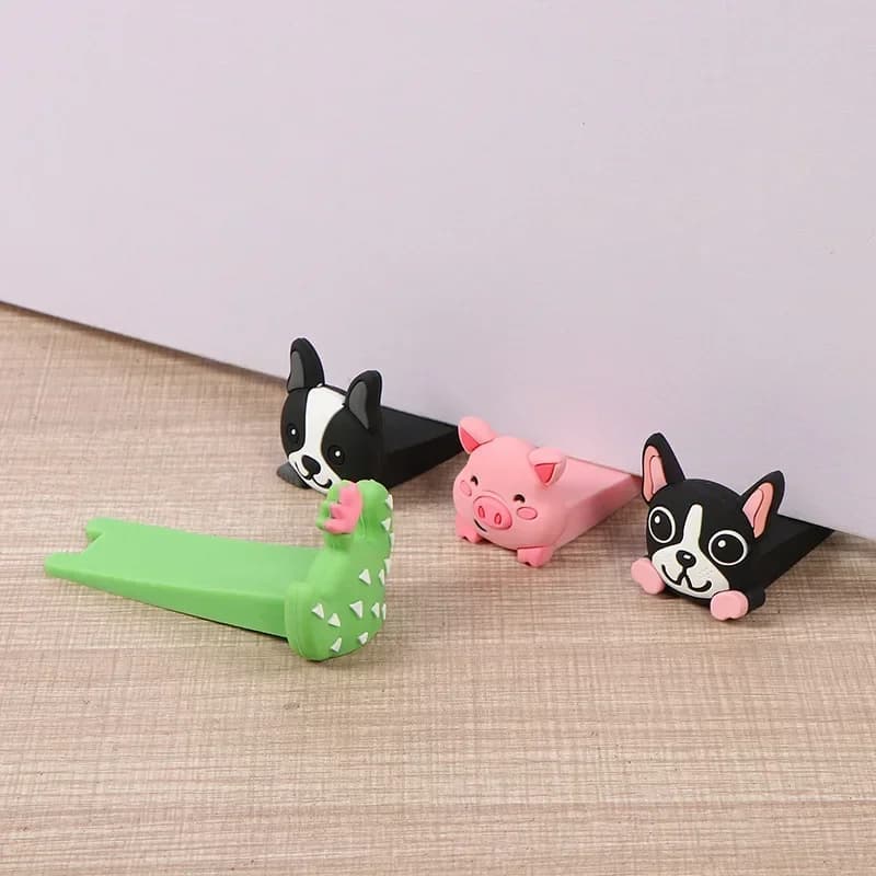 Cartoon Door Stop Silicone Reusable Shock Absorbent Block Wedge Doorstops Door Handle Stopper Home Door Anti-collision Stopper