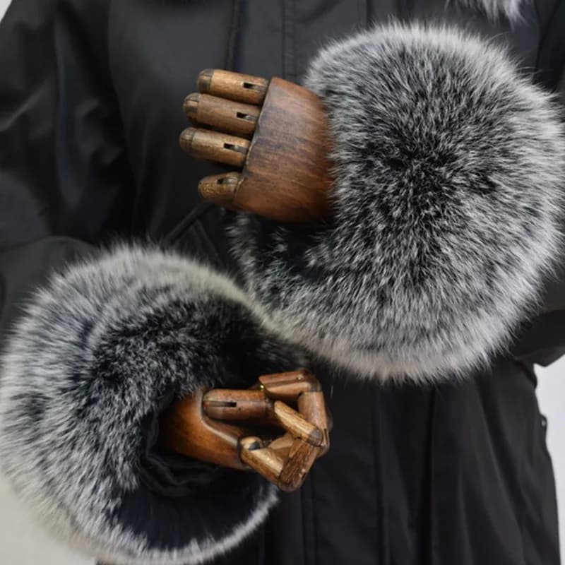 Fox Fur Cuffs For Women Whole Leather Sleeve Circle Natural Fur Sleeves Women Coat Arm Cuffs Jacket Fur Cuffs Fluffy Fur Cuffs