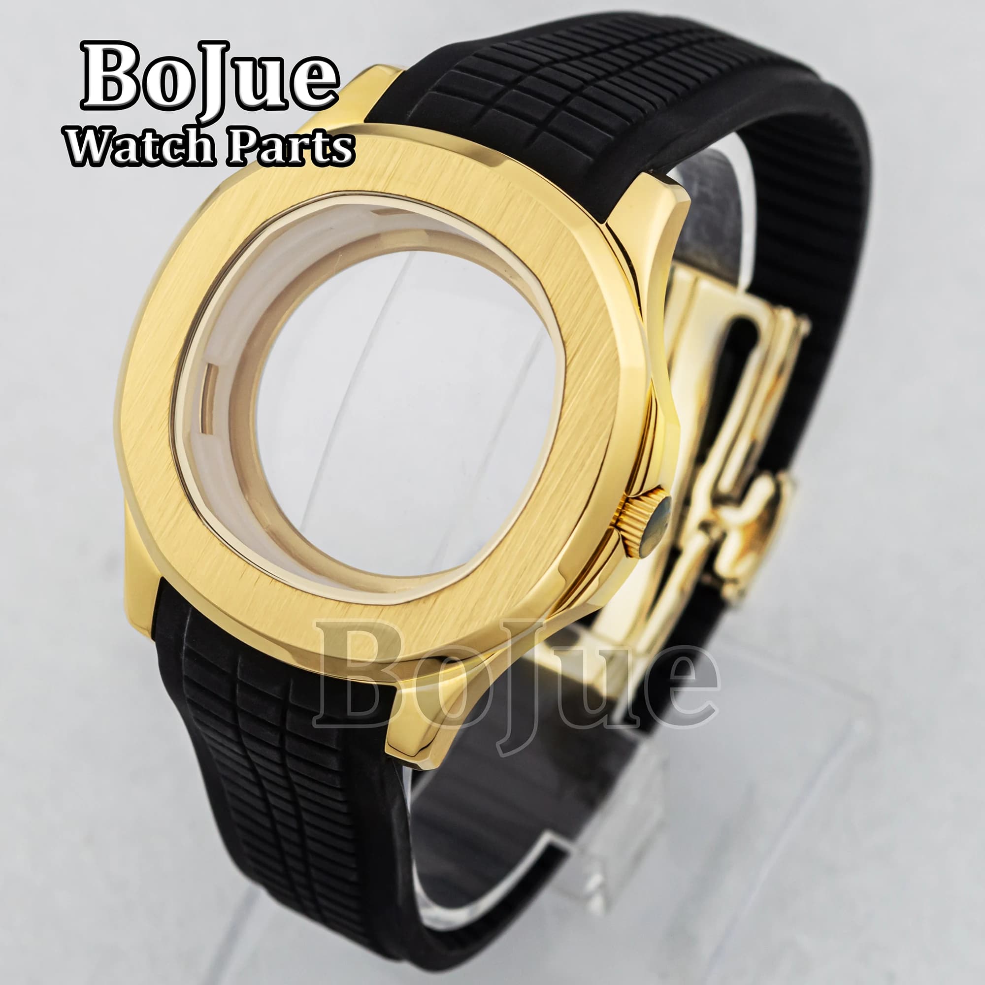 Gold PVD 42mm Men's Watch Case Rubber Strap Watchband Mod AQUANAUT Nautilus Parts For Seiko NH35 NH36 NH38 Movement 32mm Dial