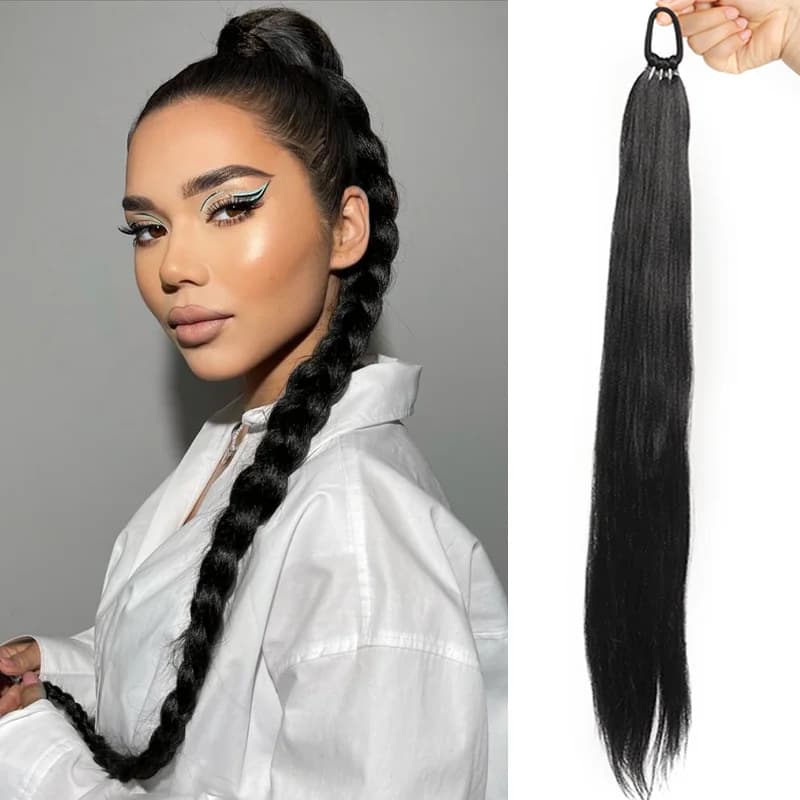 Ponytail Extensions Synthetic With Hair Tie Wrap Around Hair Braid Extensions Tail Rubber Band Hair Ring 28 Inch Ombre Braid DIY