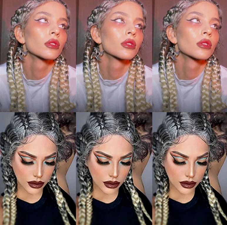 34" Long Gray to Blonde Lace Front Wig Cornrow Box Braids Wigs with Baby Hair