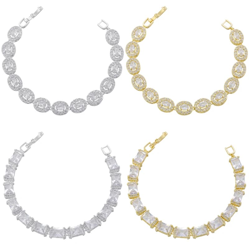 ZHUKOU Ellipse and Rectangle bracelet for women White Cubic Zirconia Man bracelet Gold color women's hand bracelets VL346
