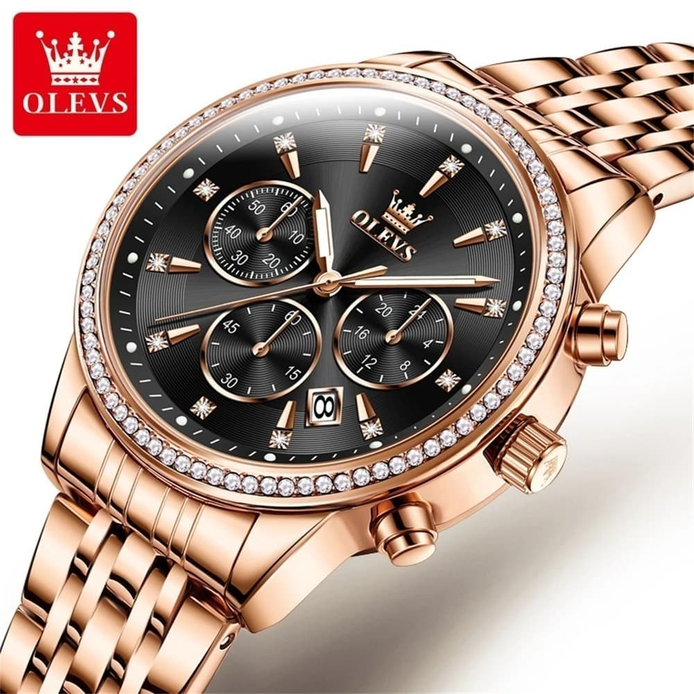 OLEVS 5582 Fashion Quartz Watch Gift Stainless Steel Watchband Round-dial Wristwatch Chronograph Calendar