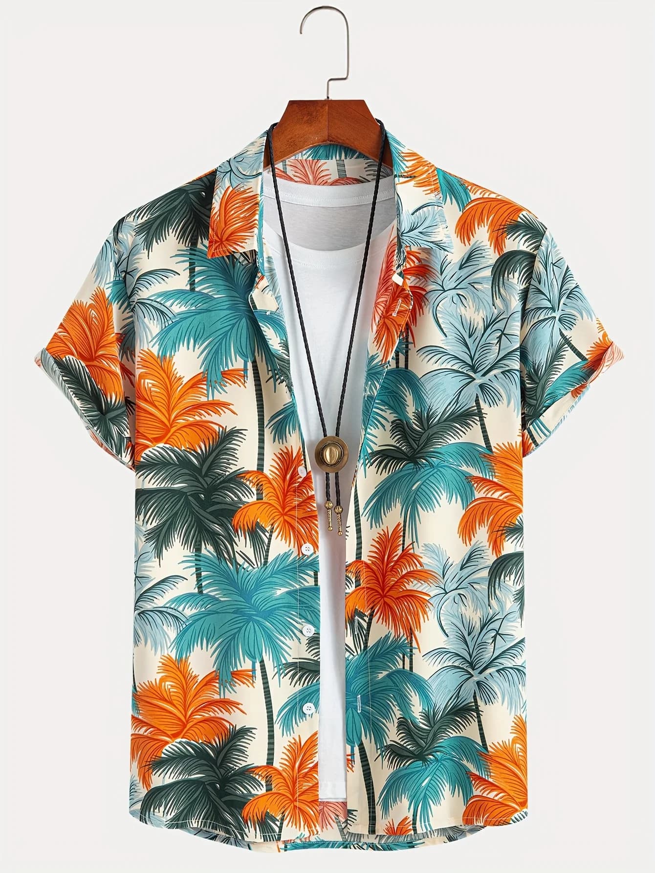 Tropical Coconut Tree Pattern Men's Short Sleeve Button Down Lapel Shirt For Summer Resort Holiday Hawaiian Style oversized tops