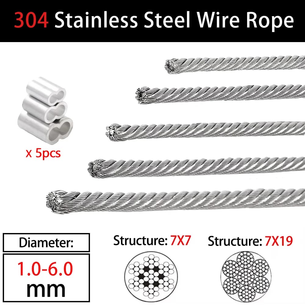5M-10M 304 Stainless Steel Soft Steel Wire Rope With Diameter Of 1/1.2/1.5/2/3/4/5/6mm Single Strand Lashing Soft Wire Rustproof