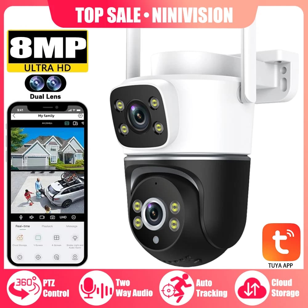 Smart Life 8MP WiFi Two Way Audio Security IP Camera Tuya Auto Tracking Smart Home PTZ Outdoor Home Wireless Surveillance CCTV