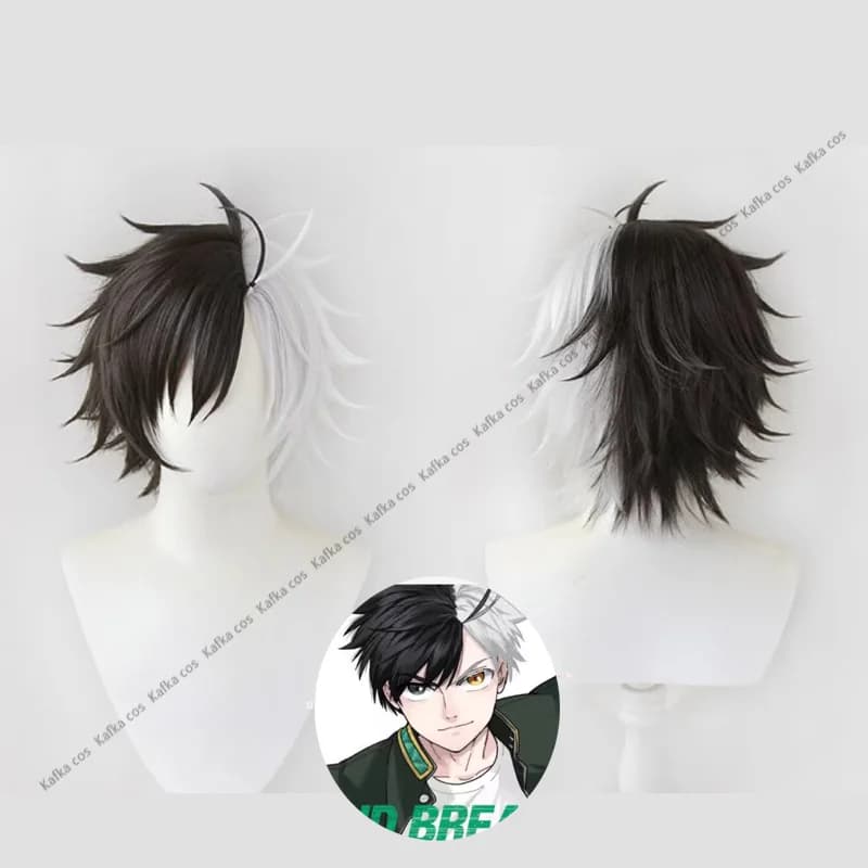 WIND BREAKER Haruka Sakura Cosplay Wig Heat Resistant White Black Hair Furin High School Grade Vice-Captain Fiber Wig +Cap  ﻿