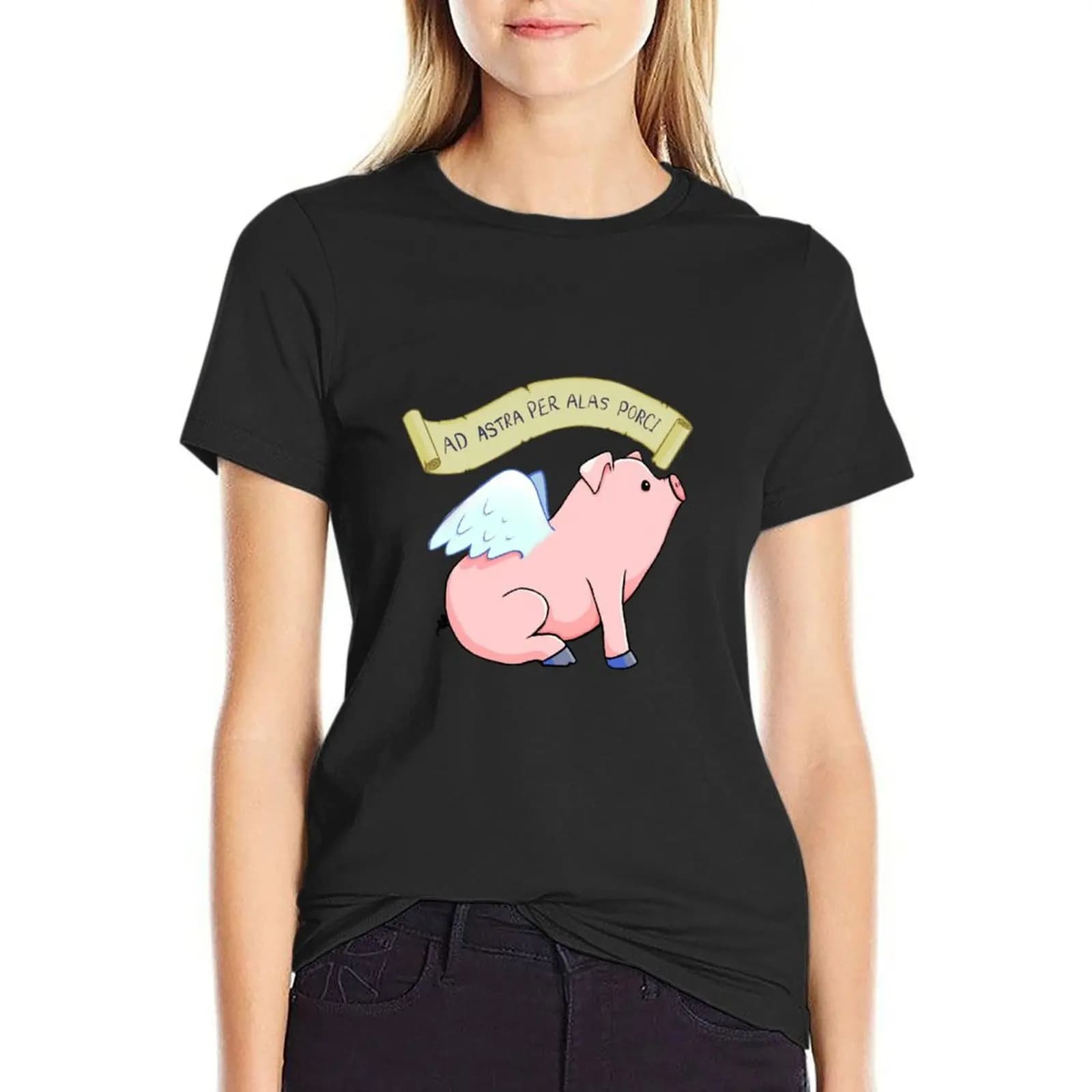 To the Stars on the Wings of a Pig - Ad Astra Per Alas Porci T-Shirt kawaii clothes plus size tops tops T-shirt Women