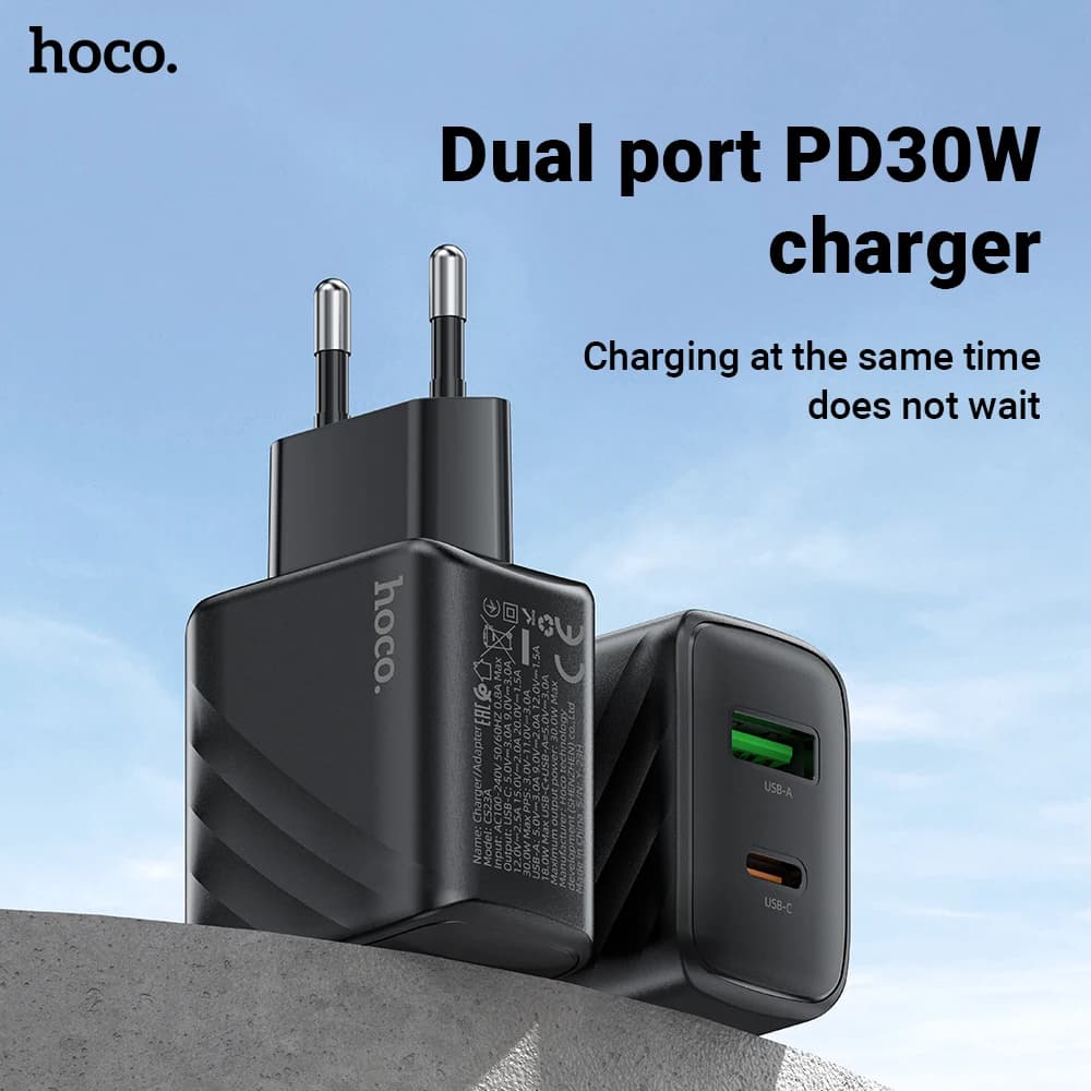 HOCO 30W Dual-port Charger Quick Charge 4.0 3.0 Type C PD USB C Charger For iPhone 16 Pro Max Xiaomi Huawei Samsung Fast Adapter