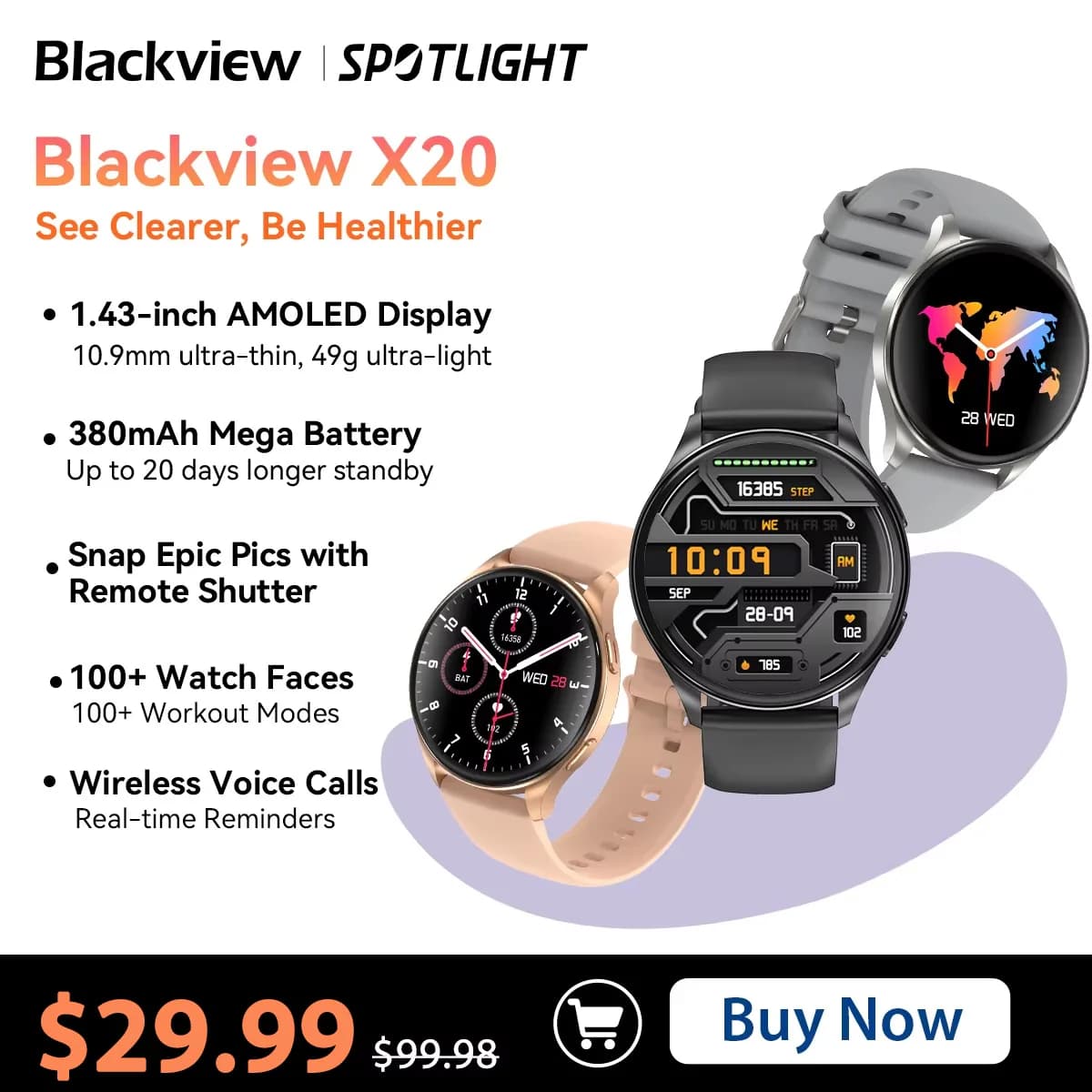 [World Premiere] Blackview 2024 New Smartwatch X20 Watch AMOLED Display Hi-Fi Bluetooth Phone Calls Health and Fitness Tracking