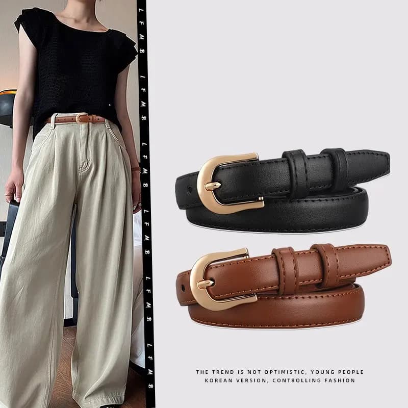 Belt Summer Brown Belt with Fine Matching Western Pants Simple and Versatile Belt 2024 New Fashion Decoration