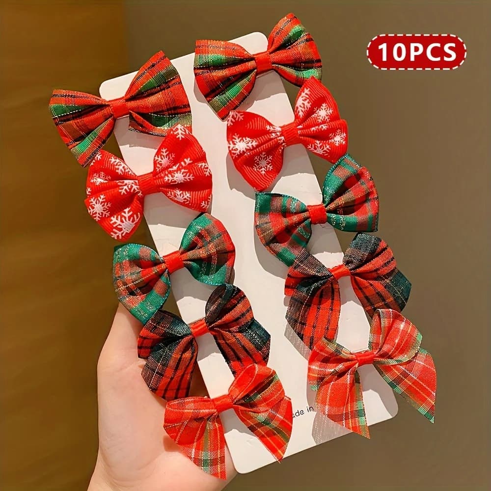10 Pieces of Girls' Christmas Hairpins That Do Not Hurt Hair, Little Girls' Cute Bow Hairpins with Super Photogenic