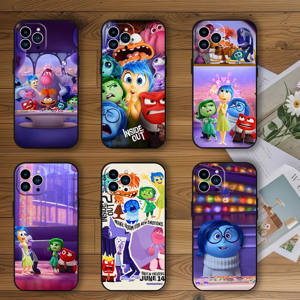 MINISO Inside Out 2Phone Case For Samsung S23 S22 ULTRA A22 A71 Black Soft Silicone Cover