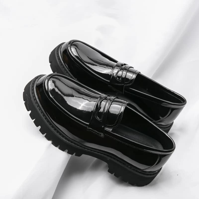 Black Loafers High Platform Shoes Oxford Shoes Thick-soled Large-capped Shoes Formal Business Shoes Slip-on Leather Casual Shoes