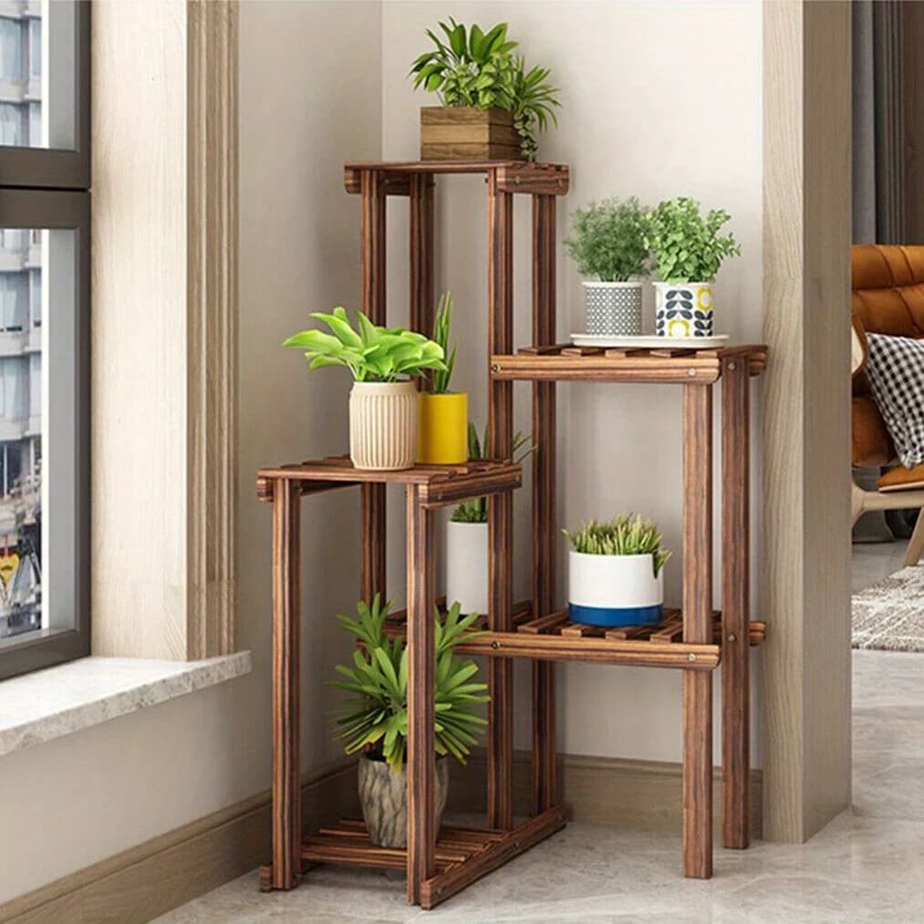 Well-arranged Wood Plant Stand Holder Flower Display Rack Indoor Outdoor Corner