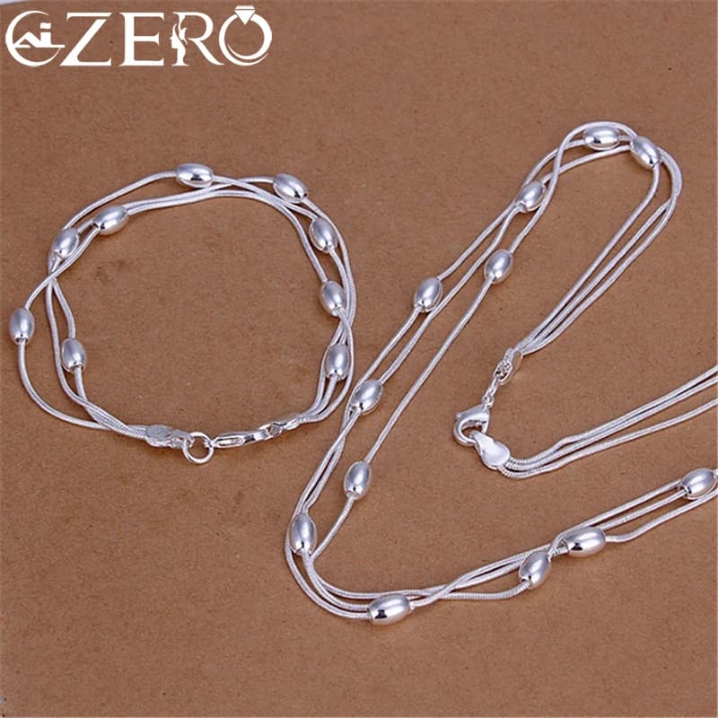 925 Sterling Silver Fringed oval beads Chain Bracelets necklace Jewelry set for women Fashion Party wedding accessories Gifts