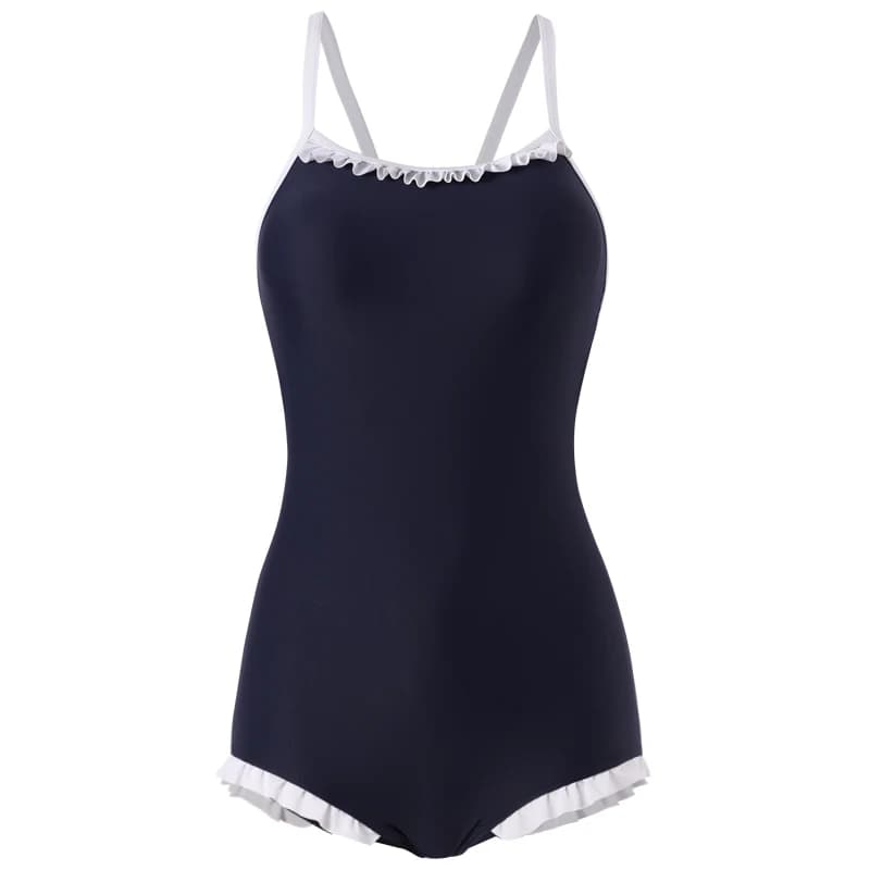 Sexy School Sukumizu Japanese Swimwear Lace Backless One Piece Navy Blue Bathing Suit Swimwear Conjunto Biquinis Feminino 2022