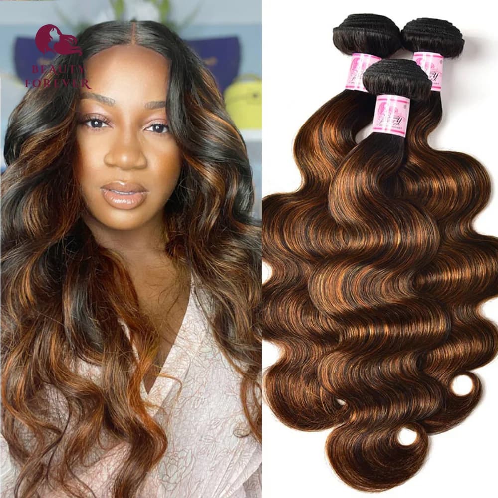 Beauty Forever Ombre Brown Human Hair Bundles 12A Thick End Body Wave Highlight Colored Human Hair Weaves Bundles Curly