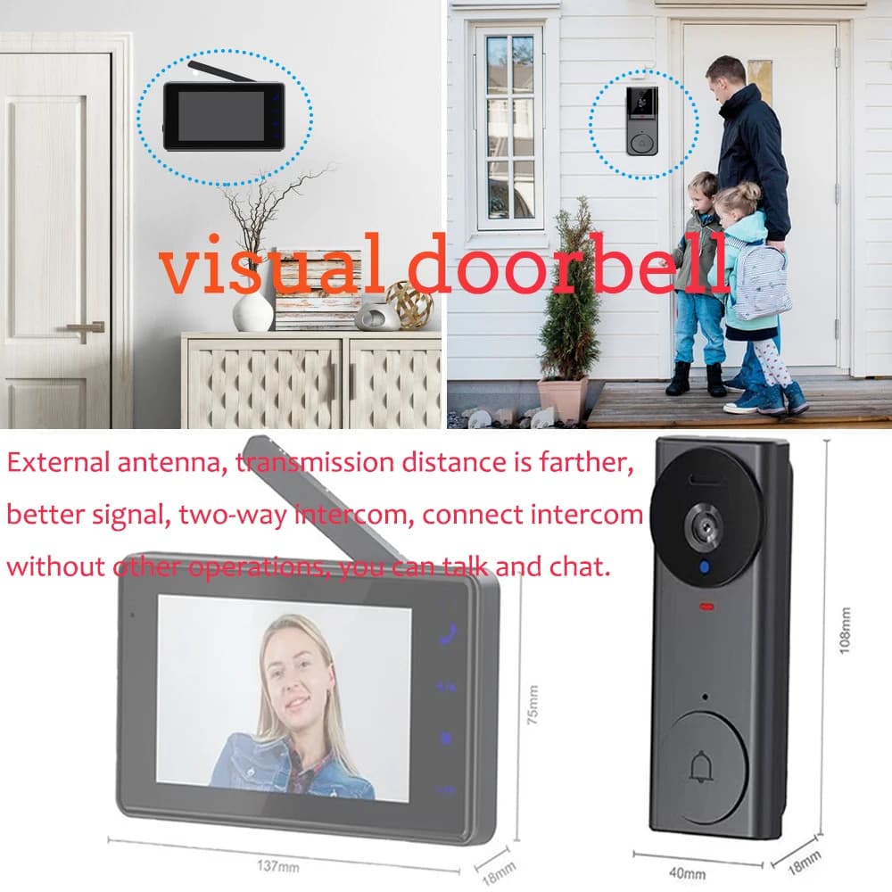 M16A 1080P Wireless Waterproof Video Doorbell 4.3-inch IPS Screen Infrared Night Vision Doorbell Family Apartment 2.4G Camera
