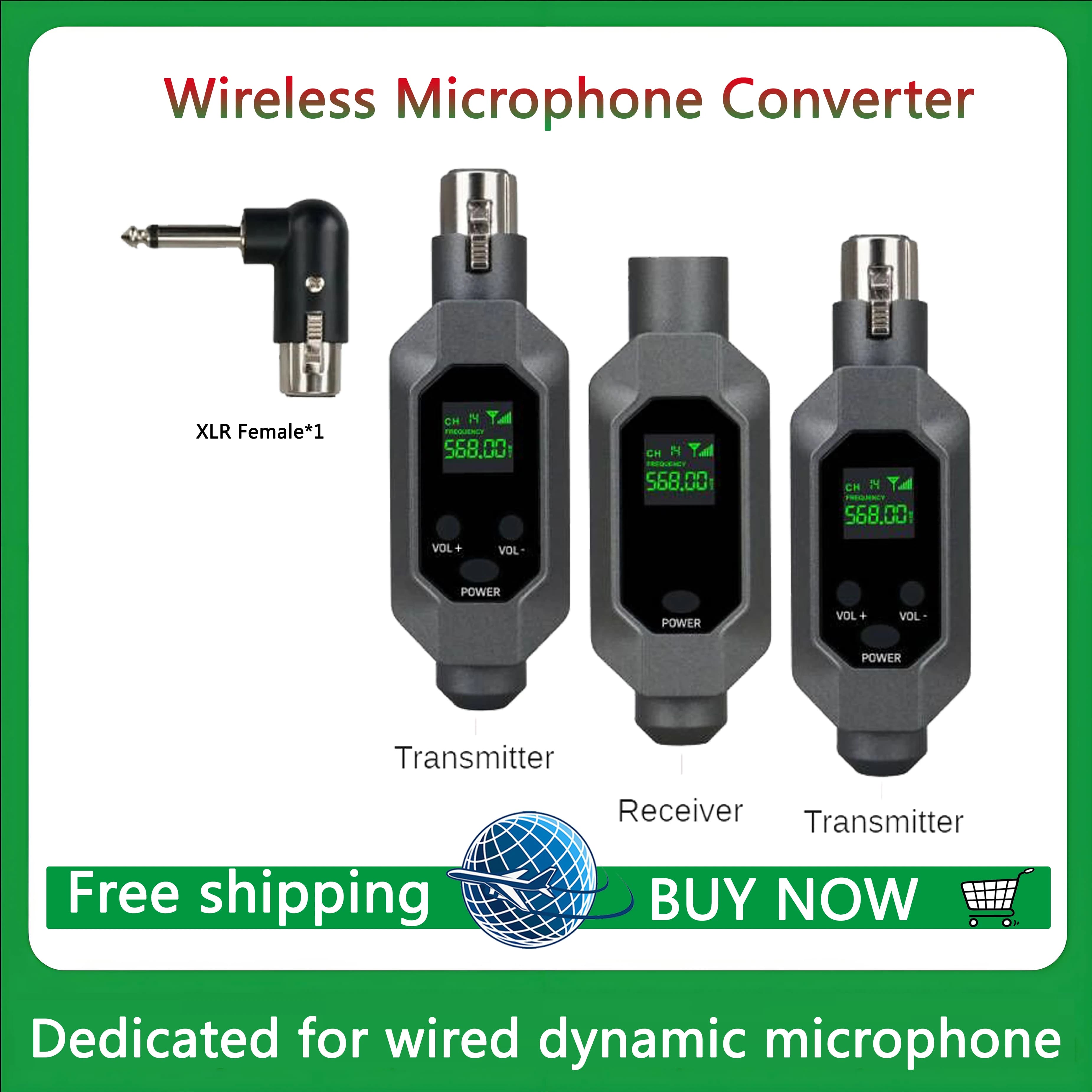 Wired to wireless microphone Convert XLR Transmitter Receiver System for Dynamic Microphone