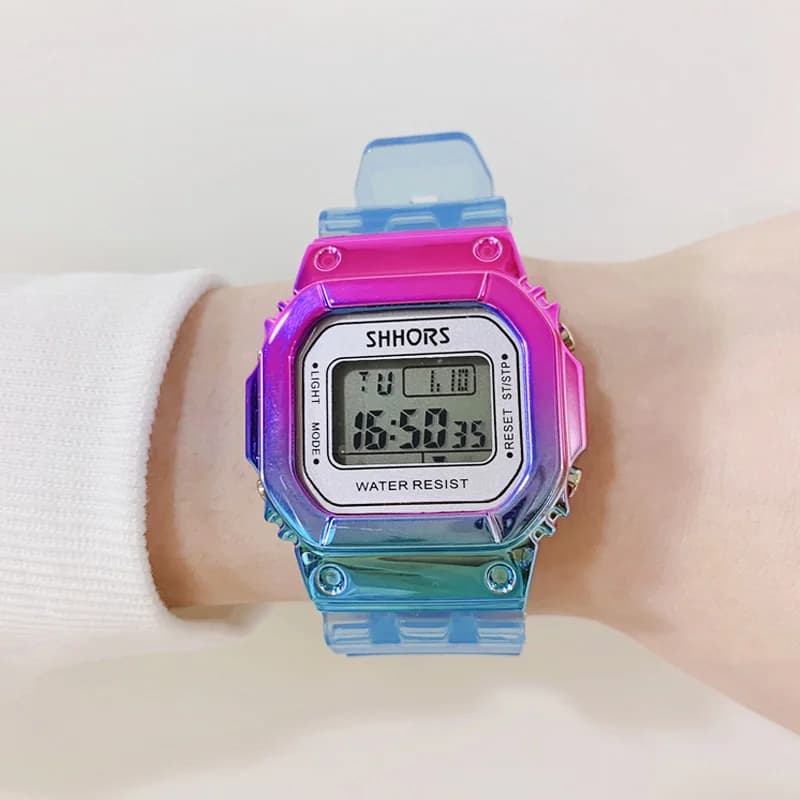 Gradient Unisex Watches Rose Gold Women Digital Watches Multifunction Waterproof Women Watches Rectangle Children Sport Watches