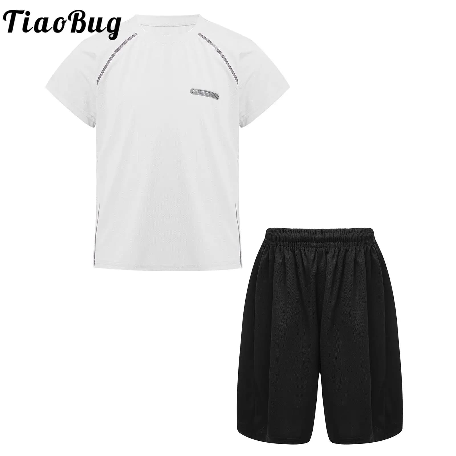 Kids Boys Quick-Drying Sports Set Short Sleeve Moisture-Wicking T-shirt with Breathable Drawstring Elastic Waist Athletic Shorts