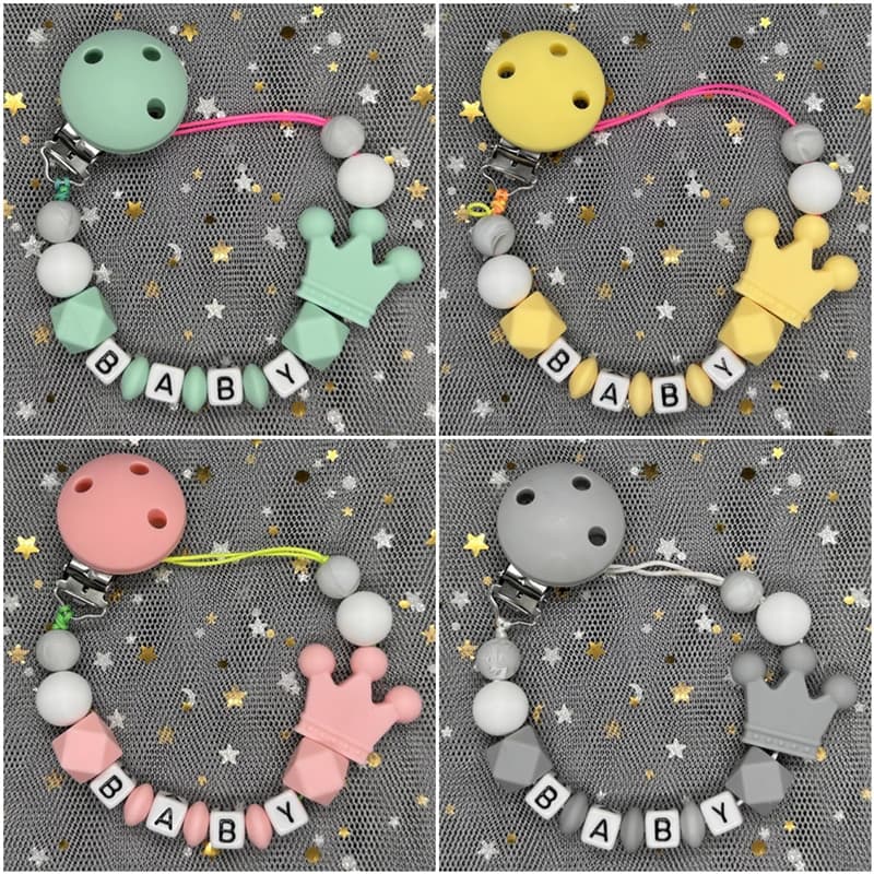 Custom Name Silicone Baby Pacifier Clips Personalised Name Colorful Pacifier Chains Teething BPA Free Silicone Abacus Dummy Gift