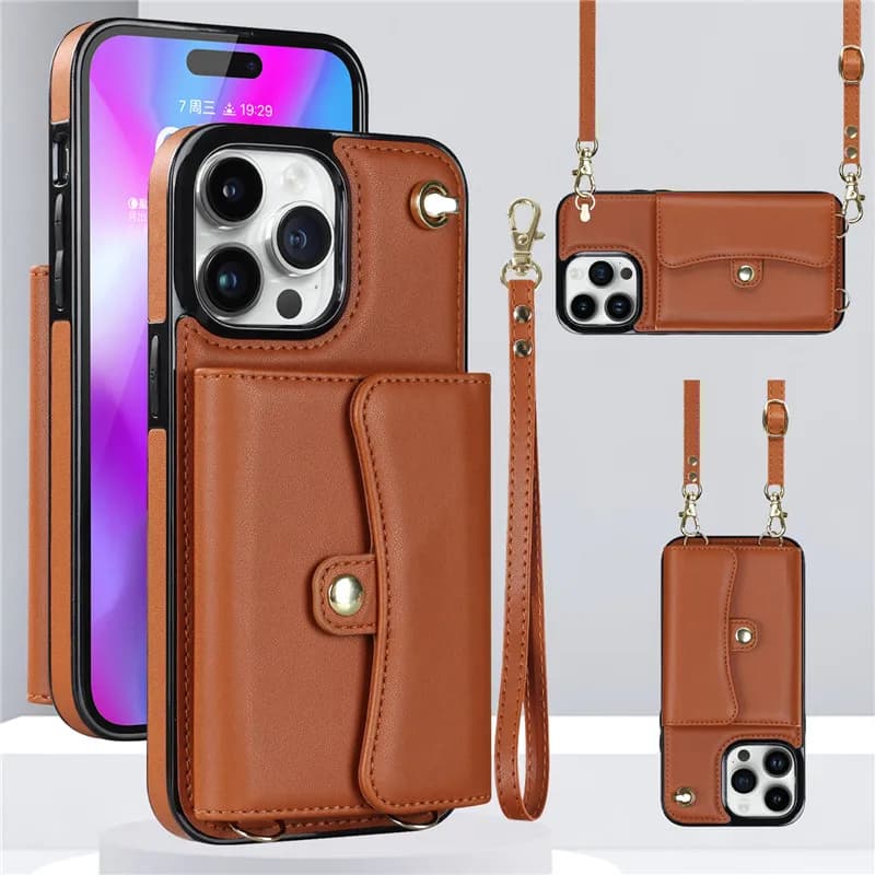 Lanyard Leather Purse Phone Case For Iphone 15 14 13 12 Mini 11 Pro X Xs Max Xr 8 7 Plus Se 2022 Flip Holder Wallet Card Cover F