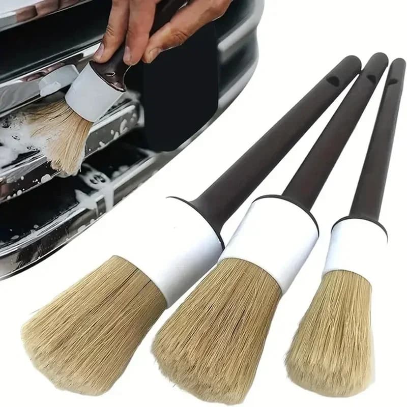 3PCS Car Exterior Interior Detail Brush Boar Hair Bristle Brushes for Car Cleaning Auto Detail Tools Dashboard Cleaning Brush