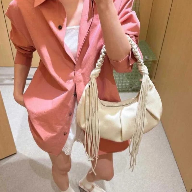 Half Moon Bag Fashion Design Tassel Woven Rope Dumplings Purse Women Hand Held Shoulder Armpit Bag