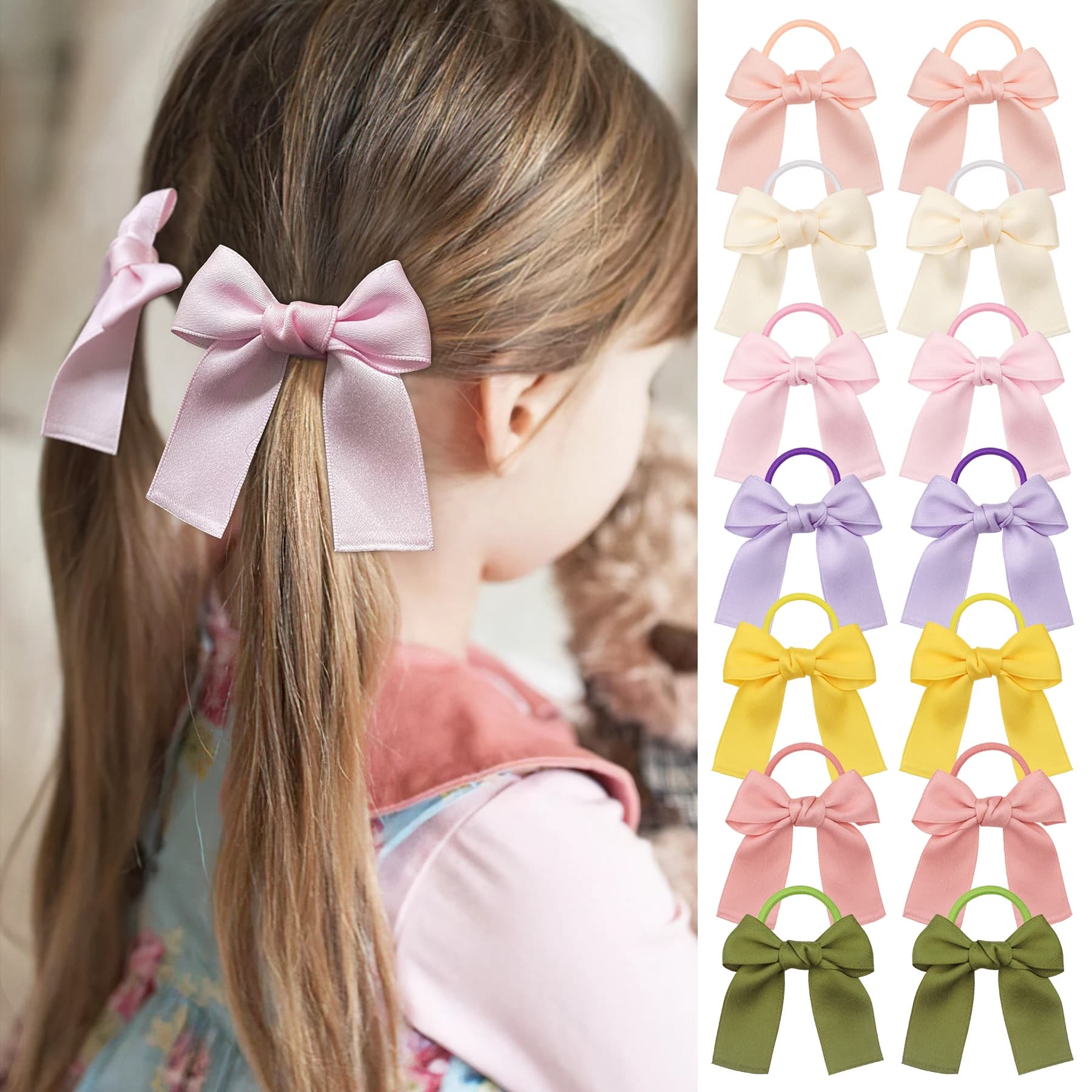 14pcs Ribbon Pigtail Hair Bows Elastic Hair Ties Hair Bands Holders Hair Accessories for Baby Girls Infants Toddler wholesales