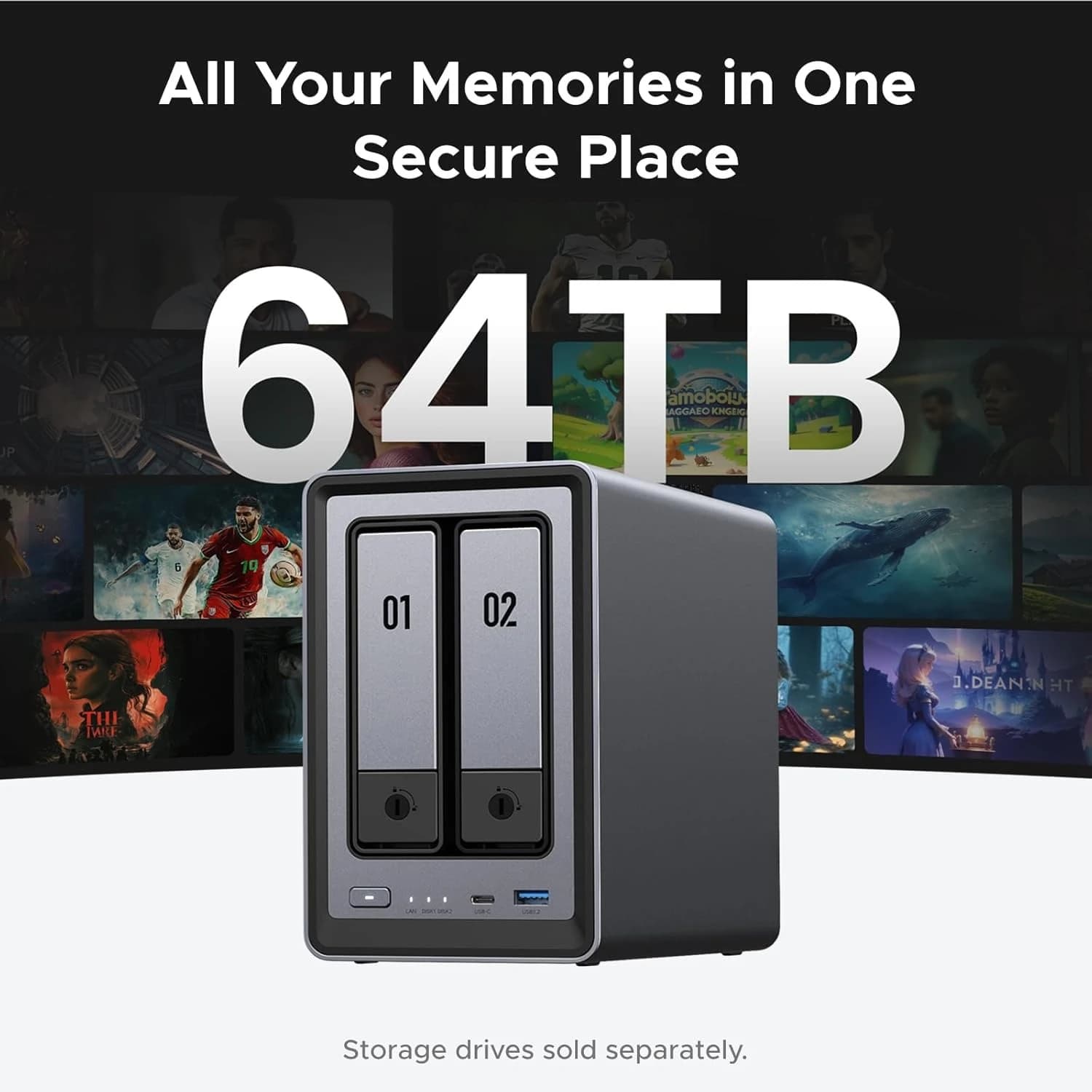 NASync DXP2800 2-Bay Desktop NAS, Intel N100 Quad-core CPU, 8GB DDR5 RAM, 2.5GbE, 2 * M.2 NVMe Slots, 4K HDMI, (Diskless)