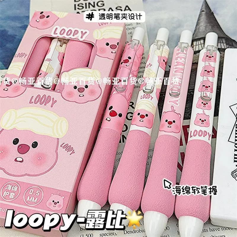 MINISO Ruby LOOPY Sponge Fat Pen Ins Press Pen High Beauty Cute Student Speed Drying 0.5 Black Neutral Pen OFFICE GIFT Christmas