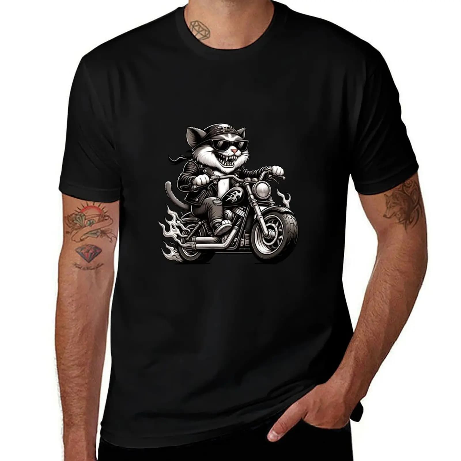 Biker Cat T-Shirt blanks rapper graphic tees blacks shirts graphic tee Men's clothing